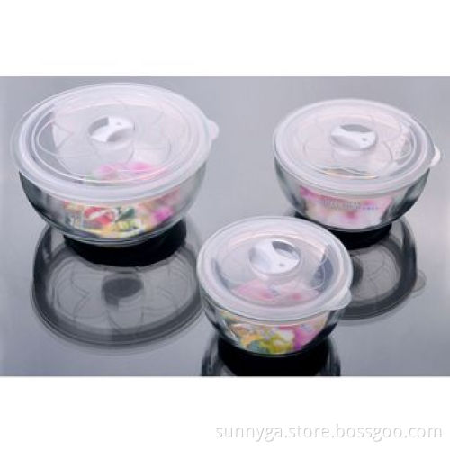 S/3 Tempered Glass Bowl with Flower Pattern on Lids. Available in 3 Capacities and Dimensions